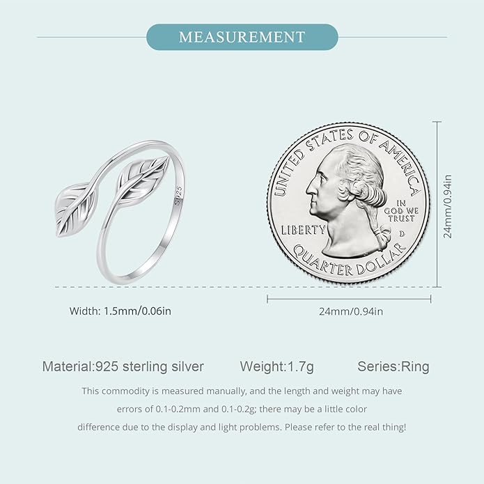 MUNDELL 925 Sterling Silver Simple Multi-layer Leaf Adjustable Ring Green Lucky Leaves Statement Ring for Women Promise Ring Fine Jewelry