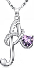 Valentines Day Gifts for Women Alphabet A to Z Initial Birthstone Pendant Necklaces for Women - 18k White Gold Plated Personalized Name Jewelry Valentine Mothers Day Birthday Gifts for Women Her Girlfriend