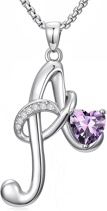 Valentines Day Gifts for Women Alphabet A to Z Initial Birthstone Pendant Necklaces for Women - 18k White Gold Plated Personalized Name Jewelry Valentine Mothers Day Birthday Gifts for Women Her Girlfriend
