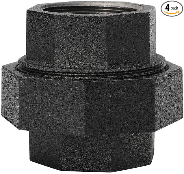 1" Black Pipe Fittings Union Home Expert 4 Pack | Malleable Cast Iron Pipe by HomeExpert