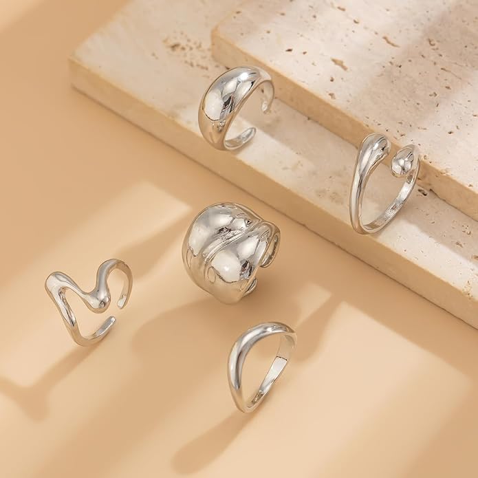 Sora Tuki Rings for Women Chunky Rings Set Adjustable Stackable Ring for Women Bold Thick Statement Ring Trendy Chunky Jewelry