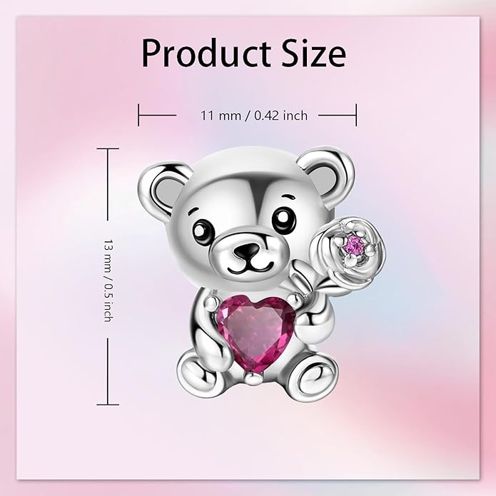 Birthday Fashion Love Heart Dangle Charm 925 Sterling Silver Charms fits Bracelets and Necklace Pendant Bead Charms Jewelry Present for Women Family Friends