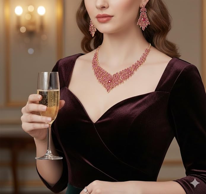 Touchstone Indian Bollywood Tinsel Town Traditional Western Taste Studded Diamond Look Rhinestones Designer Bridal Jewelry Necklace Set for Women