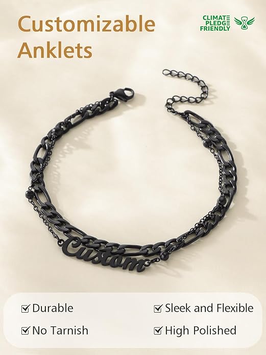 FindChic Custom Ankle Bracelets for Women, Stainless Steel Figaro/Cuban/Wheat/Rope/Herringbone Chain Anklets, Beach Foot Jewelry 8.5''-10.5'' Adjustable & Waterproof, with Gift Box