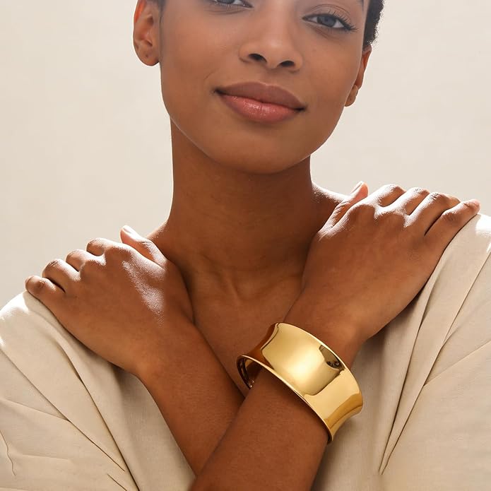 hotoo Chunky Wide Bangle Bracelets For Women Open Gold Bangle Statement Cuff Stainless Steel Stackable Bracelets Thick Jewelry For Christmas Birthday Trendy Gifts
