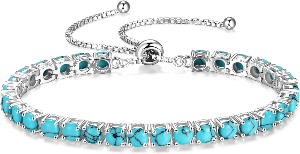 FANCIME Birthstone Bracelet Jewelry for Women Sterling Silver Tennis Bracelet Classic Bolo Adjustable Chain Fine Jewelry Anniversary Birthday Gifts for Women Mom Wife Her