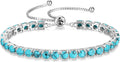 FANCIME Birthstone Bracelet Jewelry for Women Sterling Silver Tennis Bracelet Classic Bolo Adjustable Chain Fine Jewelry Anniversary Birthday Gifts for Women Mom Wife Her