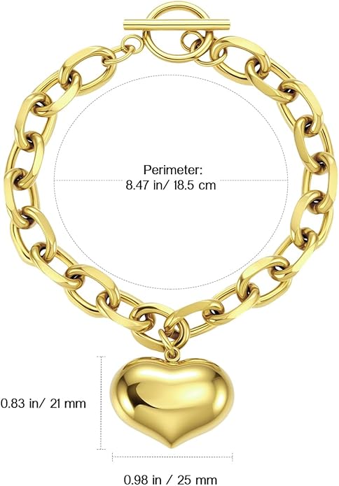 Emibele Heart Charm Bracelet for Women, Bible Verse Bracelet Stainless Steel 18K Gold Plated Bracelet Love Pendant Link Chain OT Clasp, Birthday Christmas Jewelry Gift for Mother Her