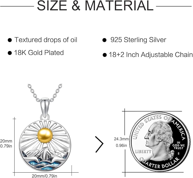 Natural Necklace for Women 925 Sterling Silver Mountain/Wave Pendant Necklace Nature Jewelry Gift for Women