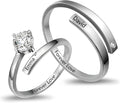 Personalized Couple Rings Engraved with Names - Adjustable Matching Promise Rings Set with Cubic Zirconia, Romantic Gift for Her/Him, Wedding, Anniversary, Valentine's Day (No Size Worry)