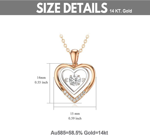 14k Gold Created Moissanite Heart Pendant Necklace for Women, Real Gold Anniversary Jewelry for Wife, Gifts for Her, 16-18 Inch