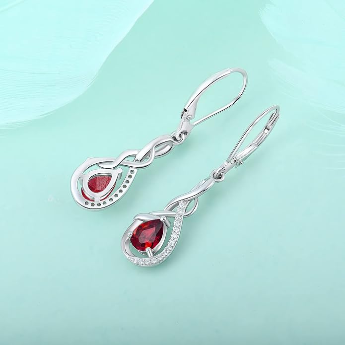 Starchenie Infinity Dangle Drop Earrings Sterling Silver Leverback Earrings Gemstones Twisted Jewelry