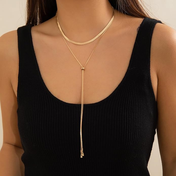 GIGB PBDK Chunky Gold Choker Necklace for Women,Trendy Silver Statement Necklace Long Snake Chain Drop Necklace,Charm Prom Body Jewelry Accessories Gifts