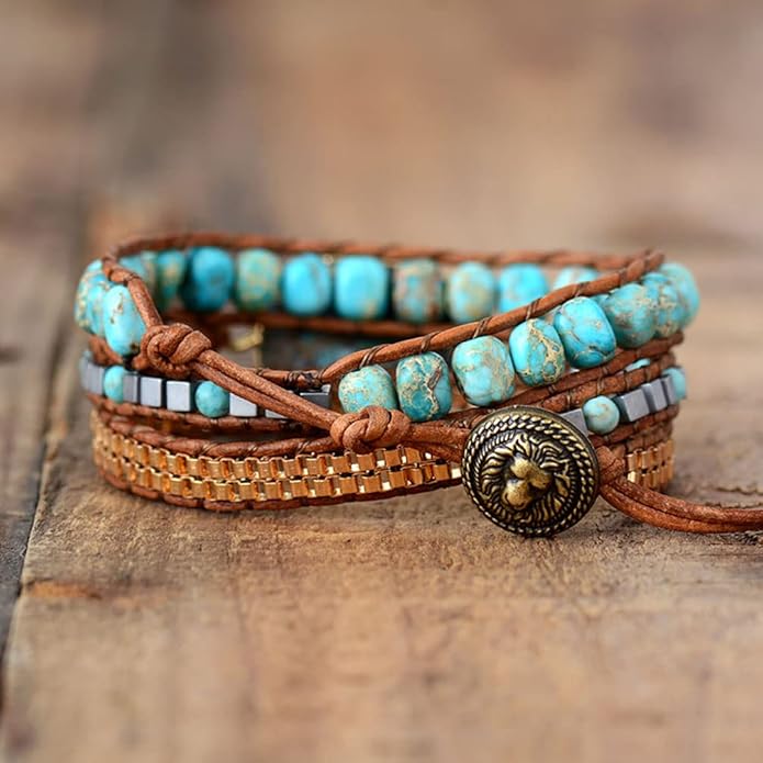 ZOSOJONA Women Wrap Bracelets Boho Natural Stone Jasper Turquoises Strand Bracelet Jewelry Collection