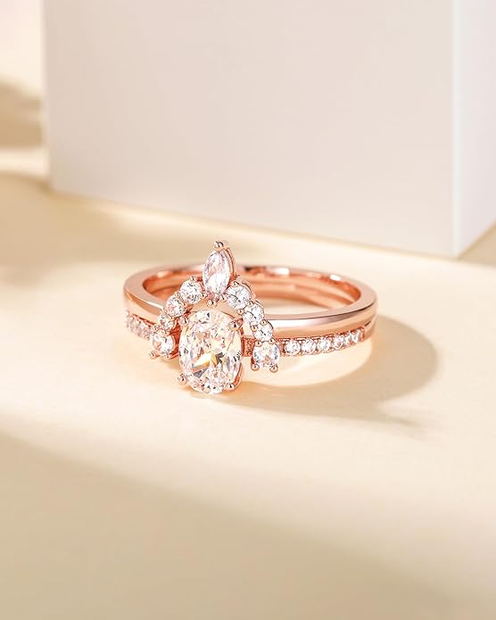 TIGRADE 1.5CT Bridal Ring Sets Oval Cut Cubic Zirconia Wedding Band Curved CZ Engagement Stackable Rings for Women Size 3-12