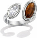 Mchic Adjustable Chunky Rings for Women: Dainty Natural Gemstone Ring Stainless Steel 18K Gold/Silver Plated Band Rings Non Tarnish Waterproof Statement Fashion Jewelry Gift for Women