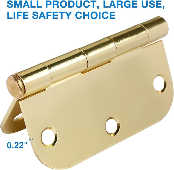 TDCHINGES Rounded Door Hinges 3.5" X 3 1/2 Inch Polished Brass 5/8" 36 Pack | - Image 4