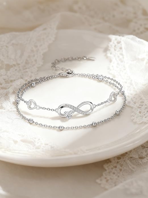 Dorunmo Infinity Heart Anklet Bracelet for Women 925 Sterling Silver Adjustable Infinity Birthstone Bracelet Friendship Jewelry Gifts for Women Birthday Christmas