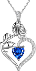 Jewmon Valentine Day Gifts for Her Rose Heart Birthstone Necklace for Women 925 Sterling Silver Birth Stone Flower Rose Necklace Anniversary Love GIfts for Girlfriend Wife Mom Birthday Gifts for Her