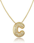 SKQIR Diamond Initial Letter Necklace for Women Bubble Gold Plated Puffy Balloon Alphabet Crystal Zircon Pendant Name Necklace Dainty Charms Trendy Jewelry Gift for Women