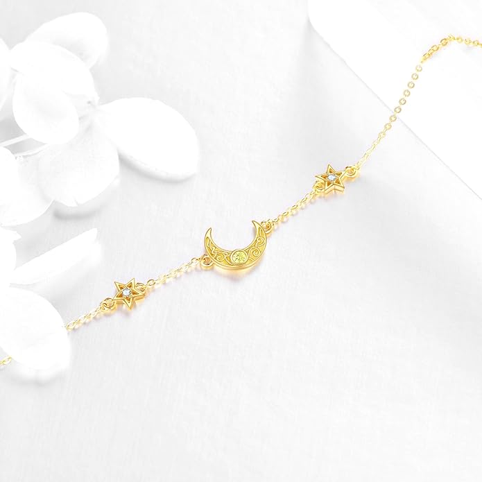 KECHO 14k Yellow Gold Butterfly/Dragonfly/Frog/Sunflower/Daisy/Tree of life/Moon/Clover Bracelet Anklet for Women