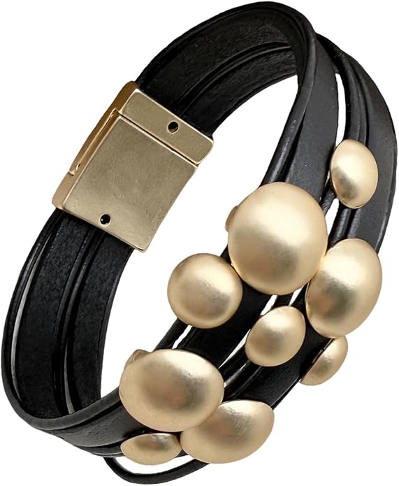 Leather Bracelet for Women Black Wrap Bangle Gold Infinity Bow-knot Bead Heart Bracelet Chunky Layered Bracelets for Women Trendy