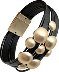 Leather Bracelet for Women Black Wrap Bangle Gold Infinity Bow-knot Bead Heart Bracelet Chunky Layered Bracelets for Women Trendy