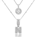 Initial Letter Necklace for Women 14k White Gold Silver Plated Dainty Necklaces Trendy Chunky Custom Layered Necklace Set Personalized Round Circle Zirconia A-Z Letter Chain Pendant Jewelry Gift