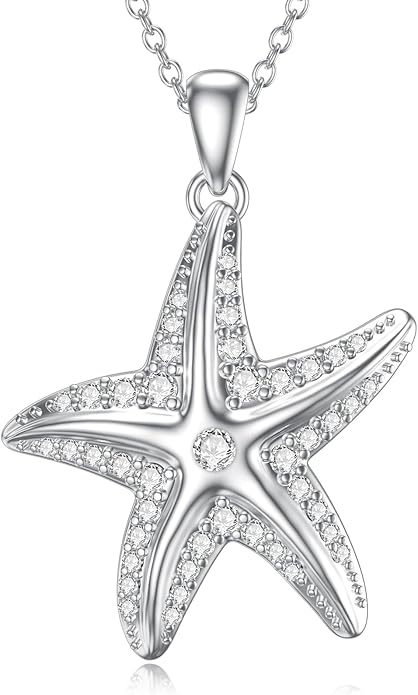 MONGAS Starfish Necklace for Women 925 Sterling Silver Starfish Pendant Beach Ocean Necklace Jewelry for Women