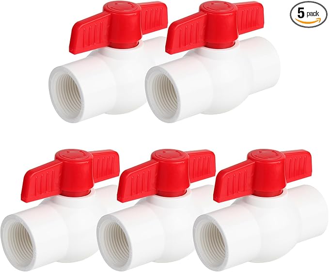 YADIAN 5 Pack 1'' PVC Ball Valves, T-handle Water Shut-Off Ball Valve Threaded by YADIAN