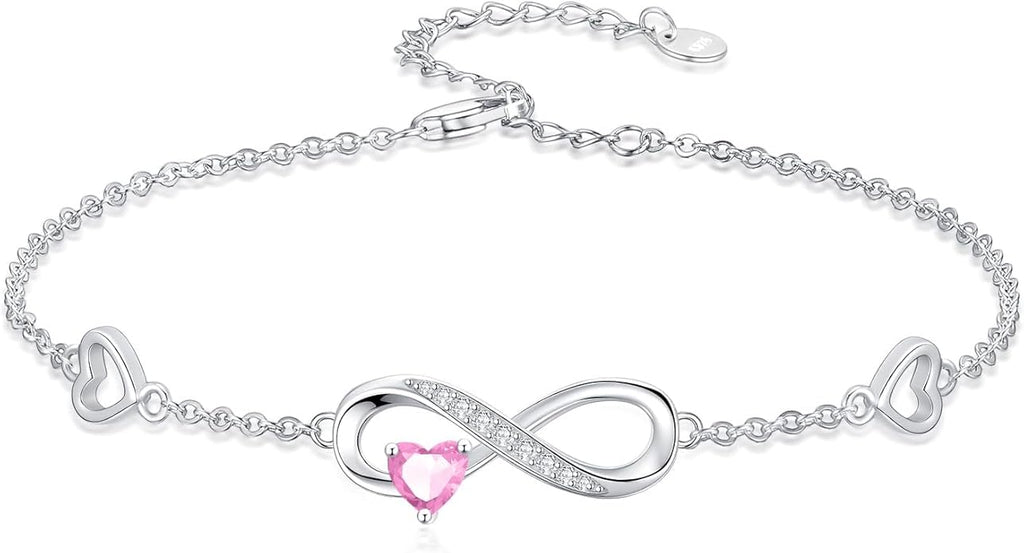 Dorunmo Infinity Heart Anklet Bracelet for Women 925 Sterling Silver Adjustable Infinity Birthstone Bracelet Friendship Jewelry Gifts for Women Birthday Christmas