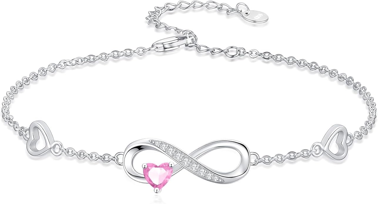 Dorunmo Infinity Heart Anklet Bracelet for Women 925 Sterling Silver Adjustable Infinity Birthstone Bracelet Friendship Jewelry Gifts for Women Birthday Christmas