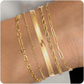 Silver and Gold Bracelets for Women Non Tarnish Waterproof Gold bracelet stack set, Adjustable 6.5"+2" Extender, Layered Bracelets for Women，Exquisite Jewelry Gift