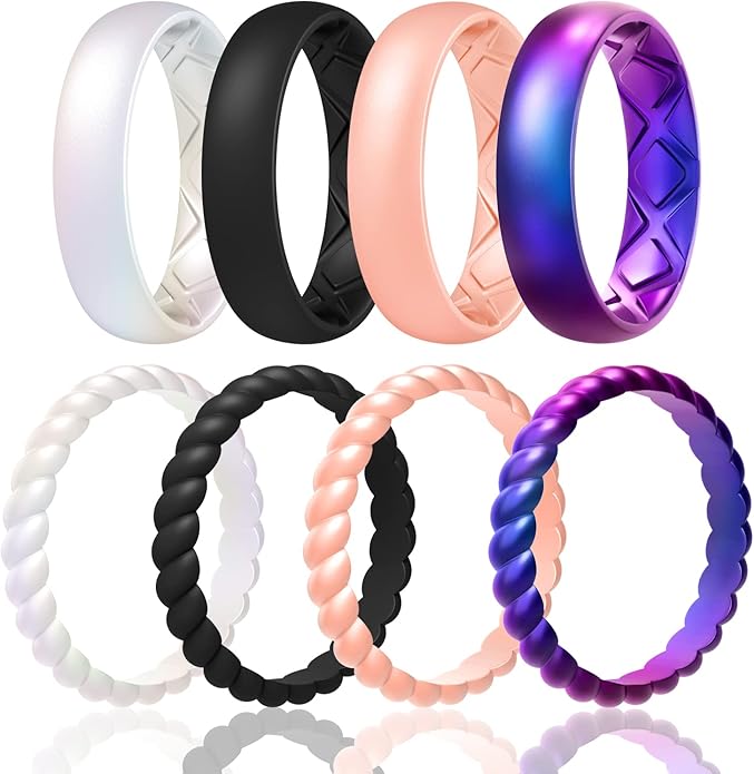 Egnaro Women's Bridal Rings Sets, Inner Arc Ergonomic Breathable Design Silicone Rubber Wedding Bands