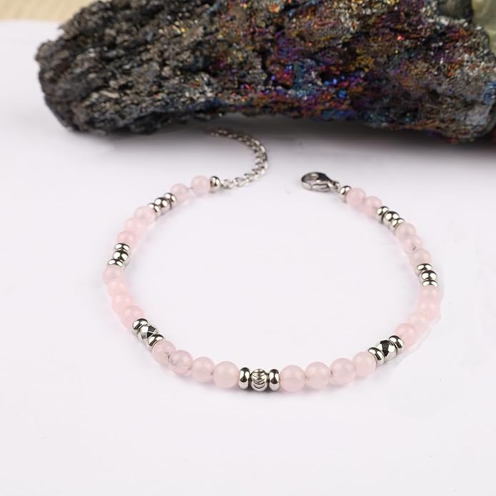 Natural Gem Stone Beaded Bracelets for Women Adjustable Stainless Steel Agate Lapis Tiger Eye Aventurine Rose Quartz
