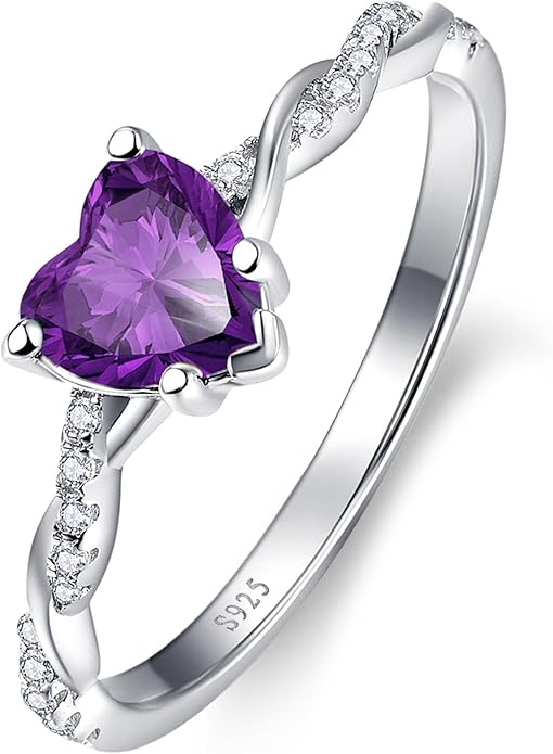 1.25ct Womens Heart Promise Ring, 925 Sterling Silver Heart Cut Created Emerald/Sapphire/Amethyst/Ruby/Cubic Zirconia/Opal Twisted Vine Engagement Ring for Women Size 5-10