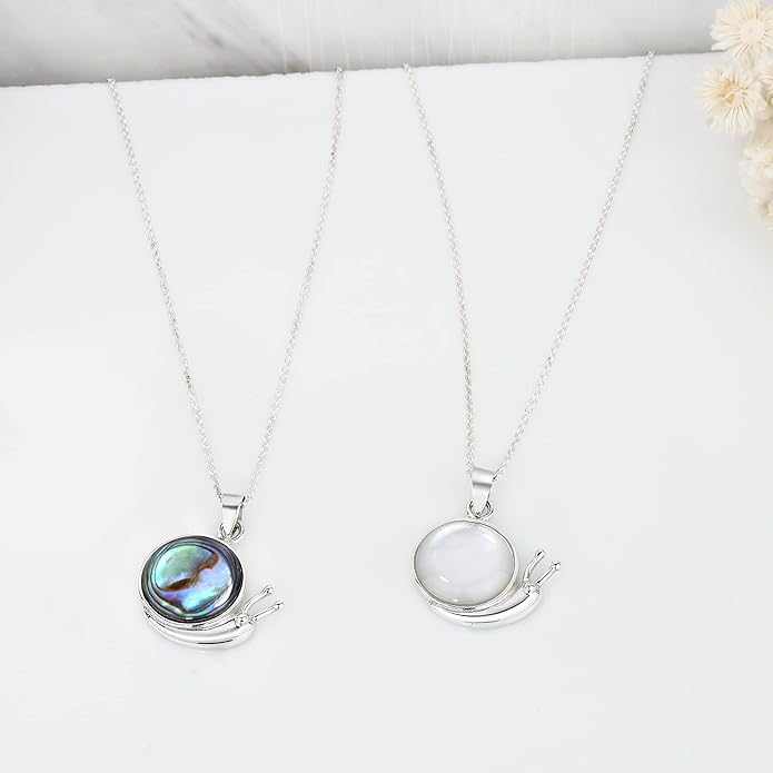 AeraVida Adorable Little Snail on Mother of Pearl Sterling Silver Animal Pendant Necklace | Adorable Snail Pendant Necklace for Women | Animal Inspired Accessory for Anniversary Jewelry Gift
