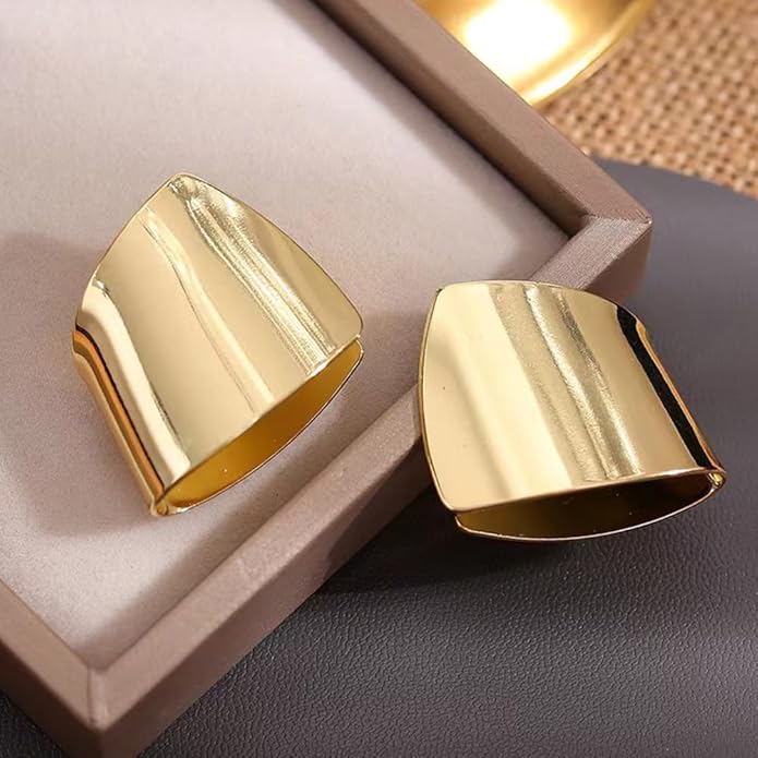 Gold Abstract Statement Earrings for Women Chunky Square High Polished Geometric Dangle Earring Trendy Large Costume Outfit Jewelry Exaggerated Accessories