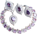 OLALACLAYCO, 4 Pcs Flower Drop Emerald Green Big Cubic Zircon Dubai Women Party Costume Jewelry Sets for Brides Wedding Luxury, Platinum Plated Jewlery Set, gifts for family and loved ones during the holidays. (Purple Zircon 925 Silver)
