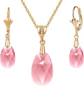EVEVIC Austrian Crystals Teardrop Pendant Necklace Earrings for Women 14K Gold Plated Hypoallergenic Leverback Drop Dangle Earrings Jewelry Set