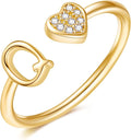 Valentines Day Gift Initial Rings for Teen Girls - S925 Heart Sterling Silver Rings for Teen Girls | 14K Gold/Rose Gold/Sterling Silver Plated Ring for Girls Kids Women Ring for Teenager Girls Gifts Adjustable, No Tarnish, Hypoallergenic
