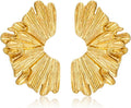 Chunky Gold Statement Earrings For Women Gold Plated Sectored Flower Leaf Shell Angel Wing Earrings Trendy Boho Jewelry For Women Large Stud Earrings Hypoallergenic Earrings