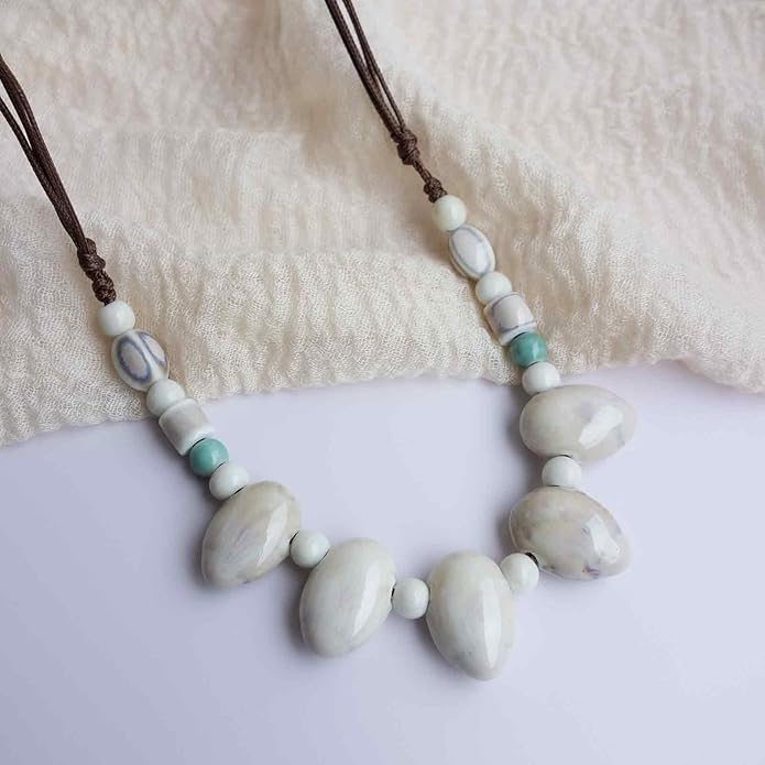 Boho Round Colorful Ceramic Beaded Necklace, Adjustable Hippie Statement Necklace, Handmade Ethnic Jewelry Gift for Women