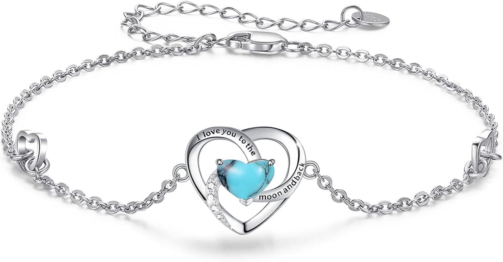 Cuoka I Love You to The Moon and Back Bracelet 925 Sterling Silver Heart Adjustable Bracelet Jewelry for Women with Gifts Box