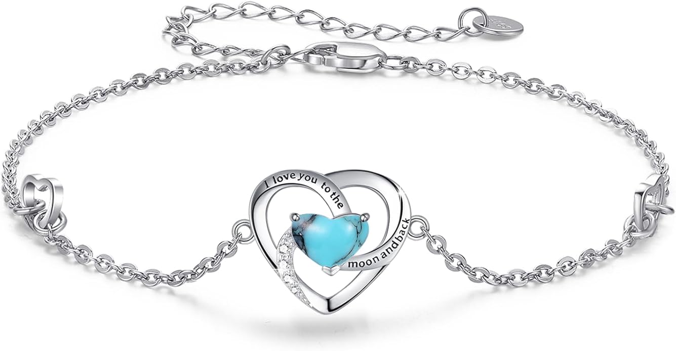 Cuoka I Love You to The Moon and Back Bracelet 925 Sterling Silver Heart Adjustable Bracelet Jewelry for Women with Gifts Box