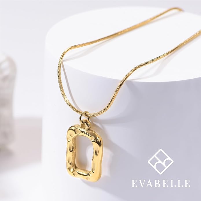 Evabelle Gold Layered Necklace for Women Trendy Jewelry 14K Real Gold Plated Chunky Chain Stackable Necklaces Dainty Choker Necklaces Rectangle Square Pendant