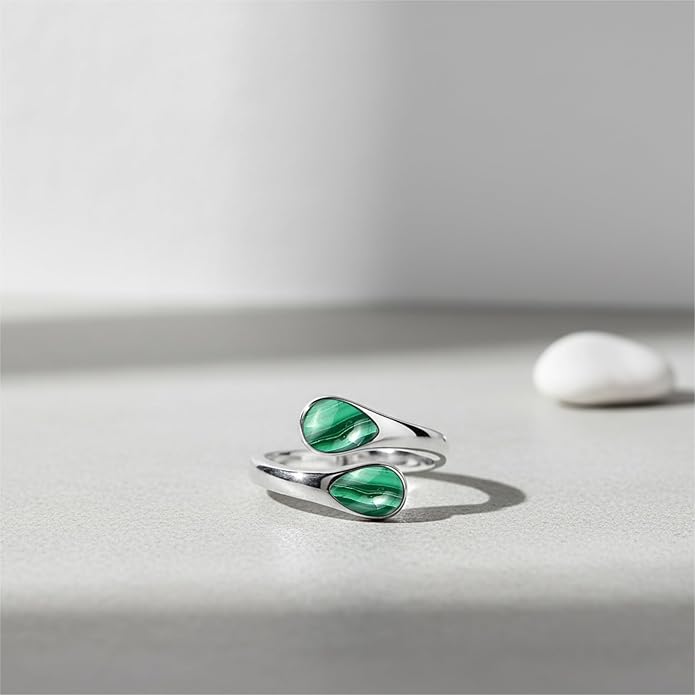 Rings for Women S925 Sterling Silver Moss Agate/Turquoise/Moonstone/Malachite Jewelry Rings Gift for Valentine Day