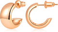 Gamicy Small 14K Gold Plated Hoop Earrings for Women with 925 Stering Silver Post, 14K Real Gold Plated Chunky Lightweight Hoops Earrings