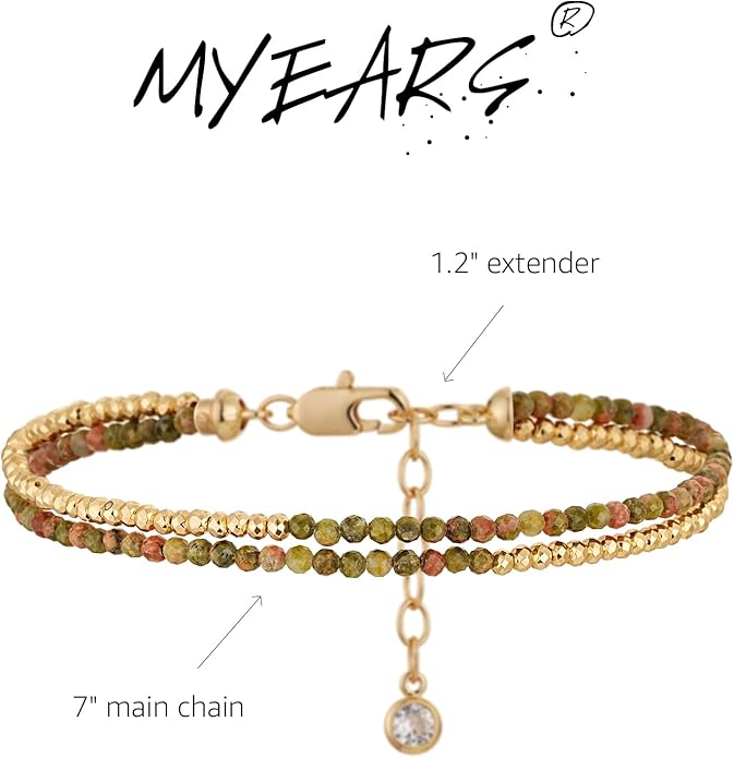 MYEARS Women Beaded Bracelet Gold Double Layer Gemstone 14K Simple Dainty Handmade Chain Everyday Boho Beach Jewelry
