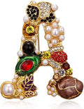 Crystal Pearl Initial Brooches Pins Gold Letter A-Z Lapel Pin Enamel Colorful Alphabet Letter Breastpin Pin Jewelry for Women Girls